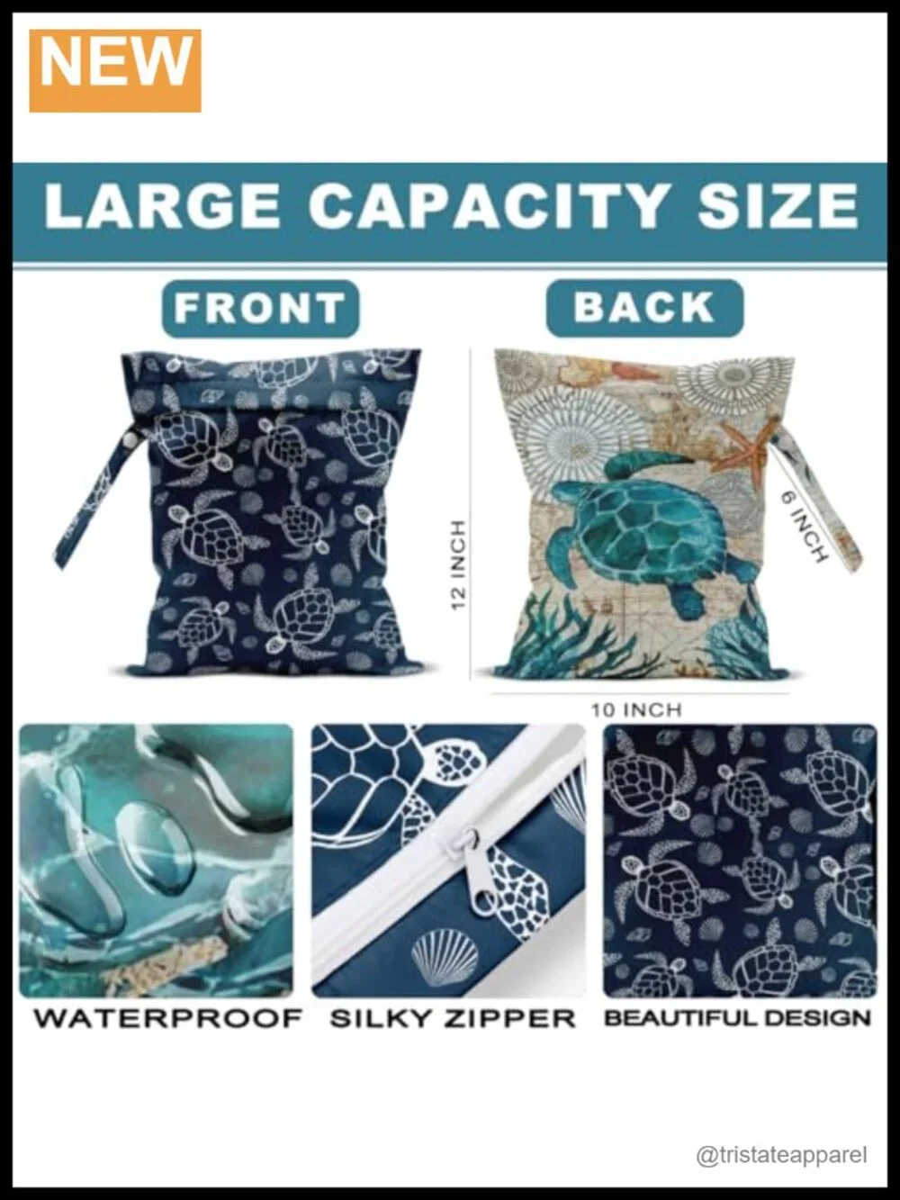 2Pcs Turtle Wet Bag 12x10 Inch Waterproof Reusable Travel Laundry Bag for Swim